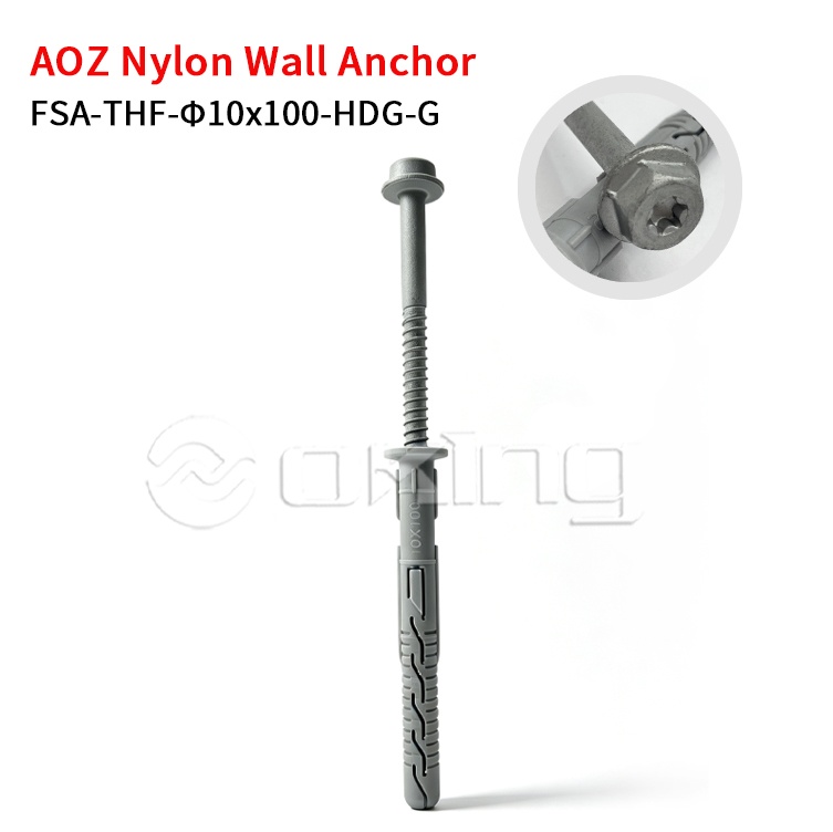 AOZ – vis à bride hexagonale Torx M10x100, galvanisation à chaud, avec ancrage mural en nylon gris, pour mur-rideau et installation extérieure