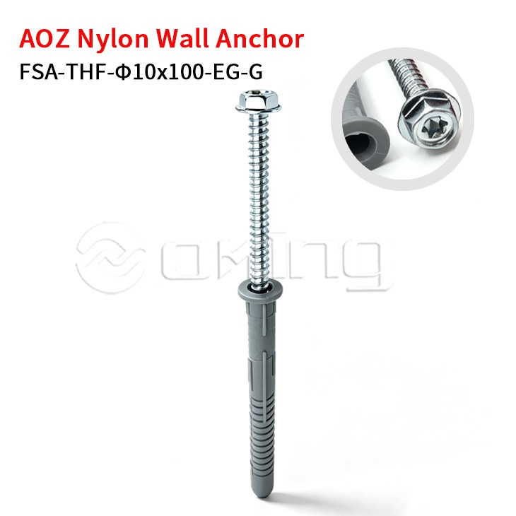 AOZ Vis à bride hexagonale Torx M10x100 électrogalvanisée avec ancrage mural en nylon gris pour mur-rideau et installation extérieure